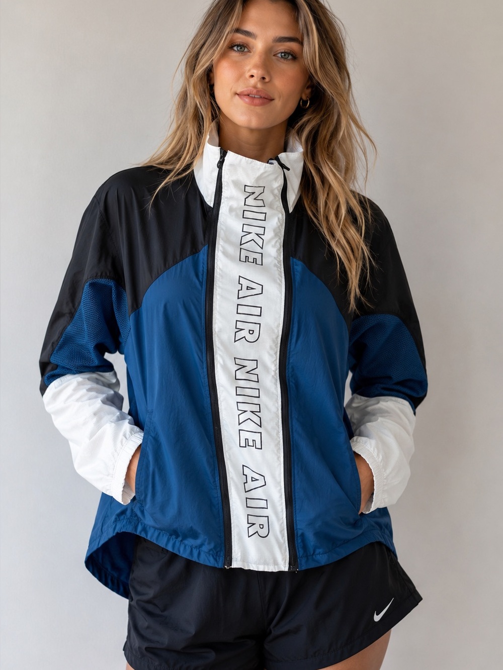 Nike Air Running Jacket XS Blue Black White Lightweight Full Zip Active